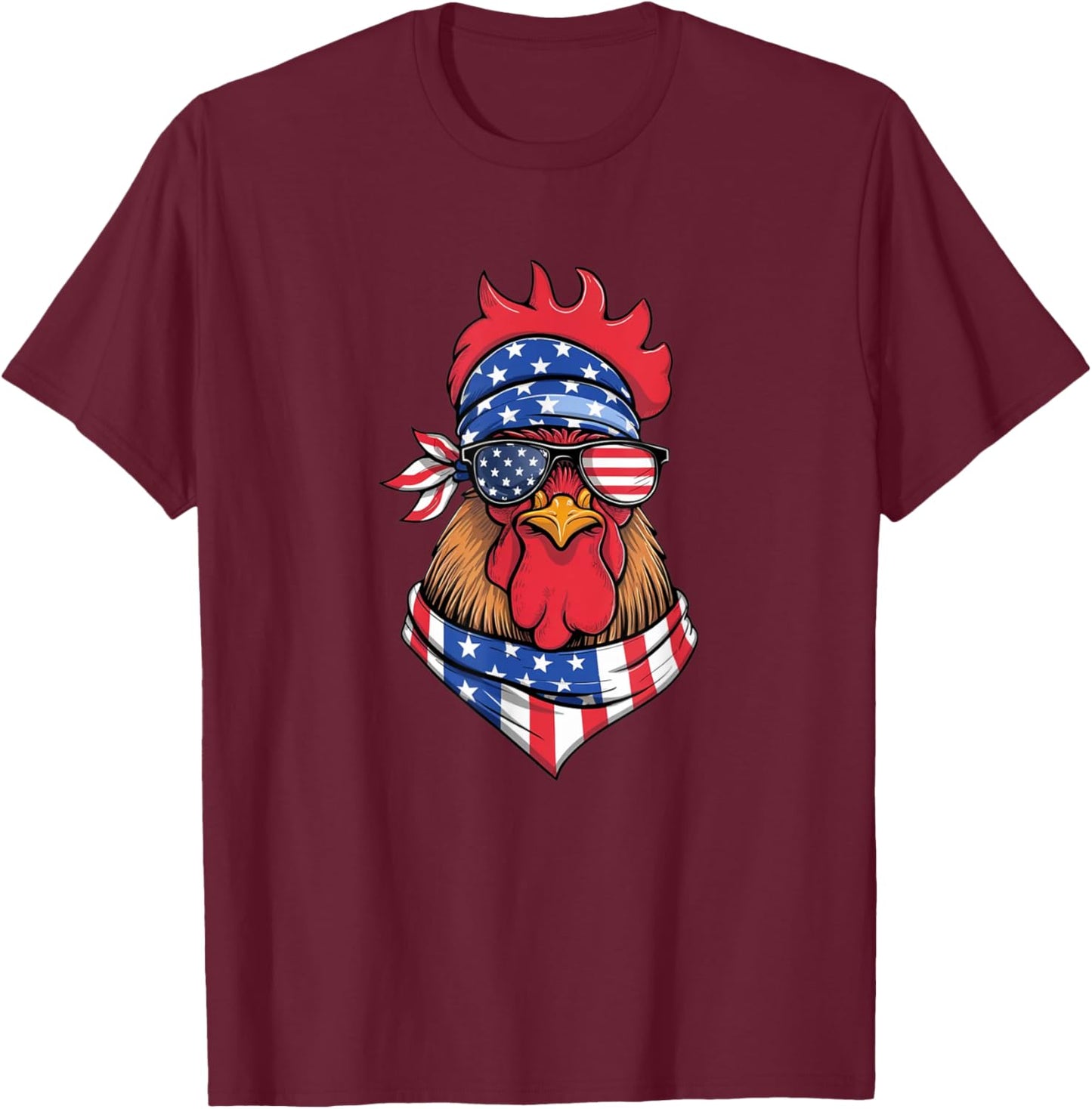 Red White Blue Chicken Farm Animal Patriotic 4th Of July T-Shirt - T-Shirt | Maroon