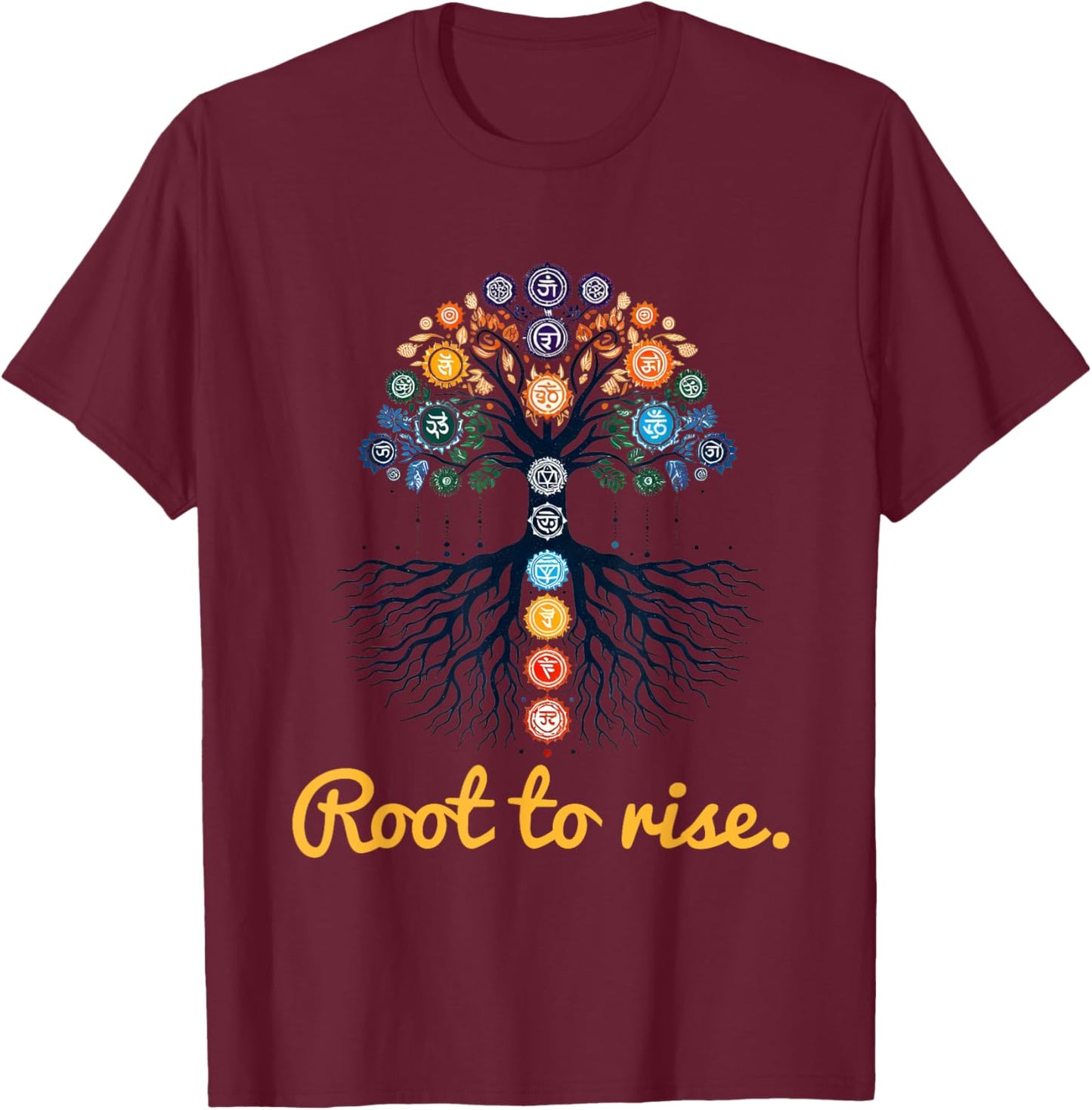 Tree Chakras ~ Root to Rise ~ Zen Yoga Chakra Meditation ~ T-Shirt - T-Shirt | Maroon