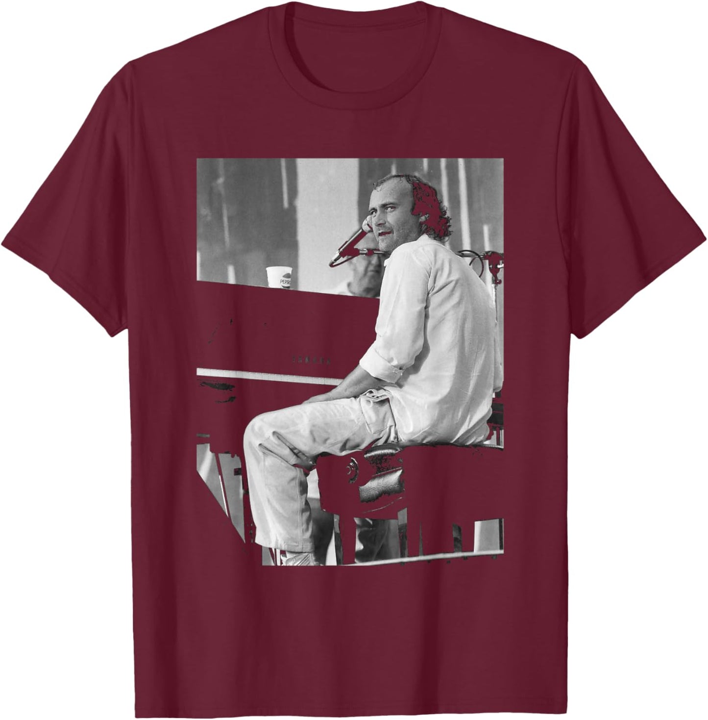 Phil Collins at JFK Stadium Philadelphia Live Aid Concert T-Shirt - T-Shirt | Maroon