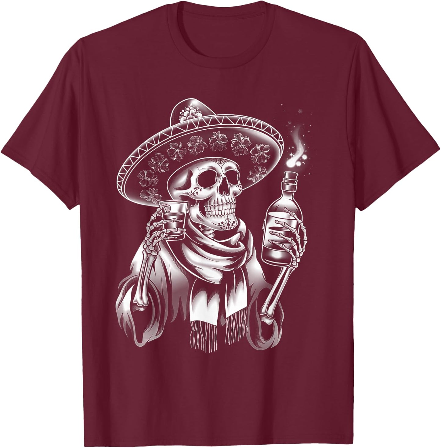 Mexico Vintage Skeleton Tequila Dia De Los Muertos Mexican T-Shirt - T-Shirt | Maroon