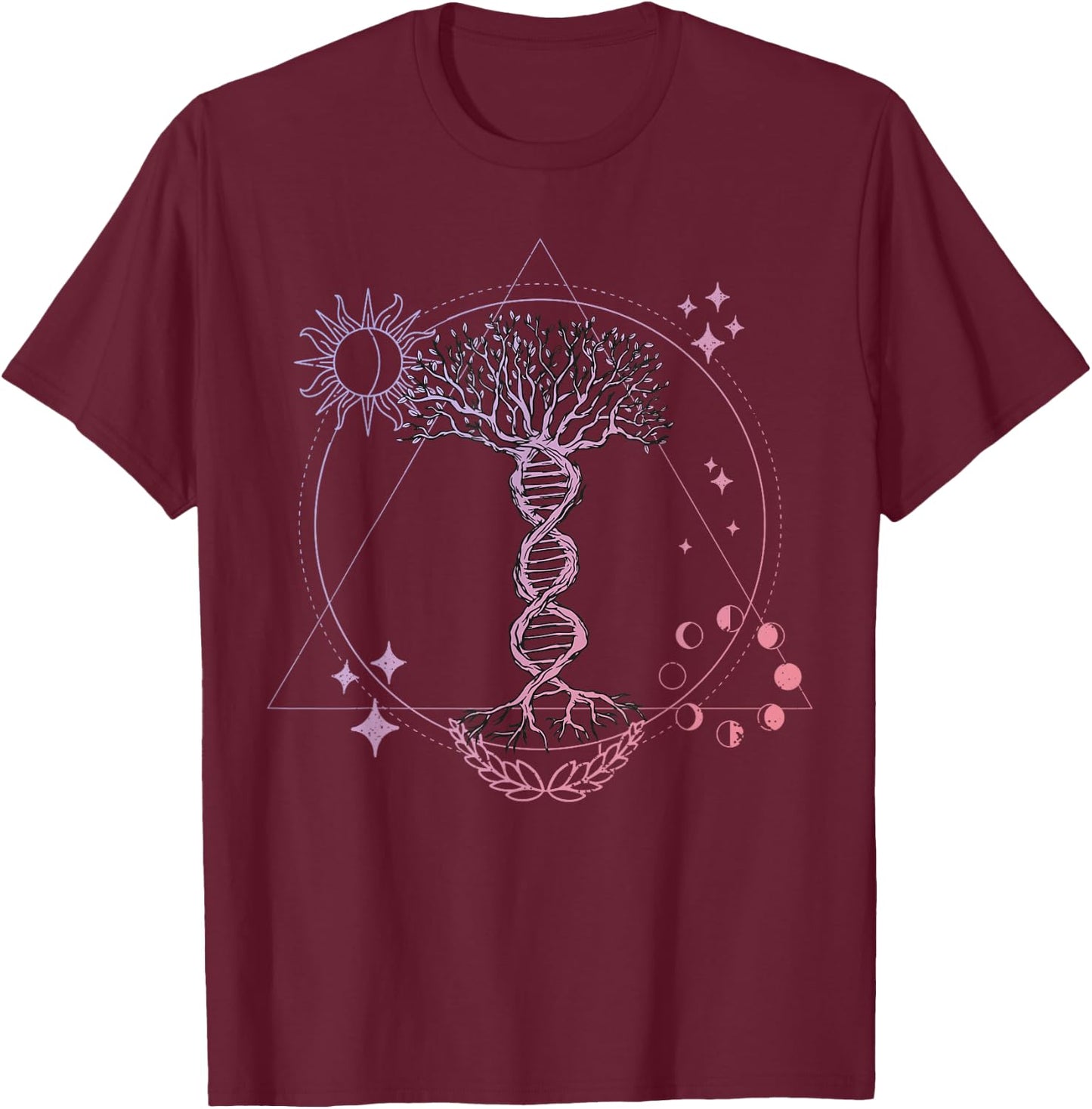 Triangle Phases Moon and Tree Life DNA - Esoteric Geometry T-Shirt - T-Shirt | Maroon