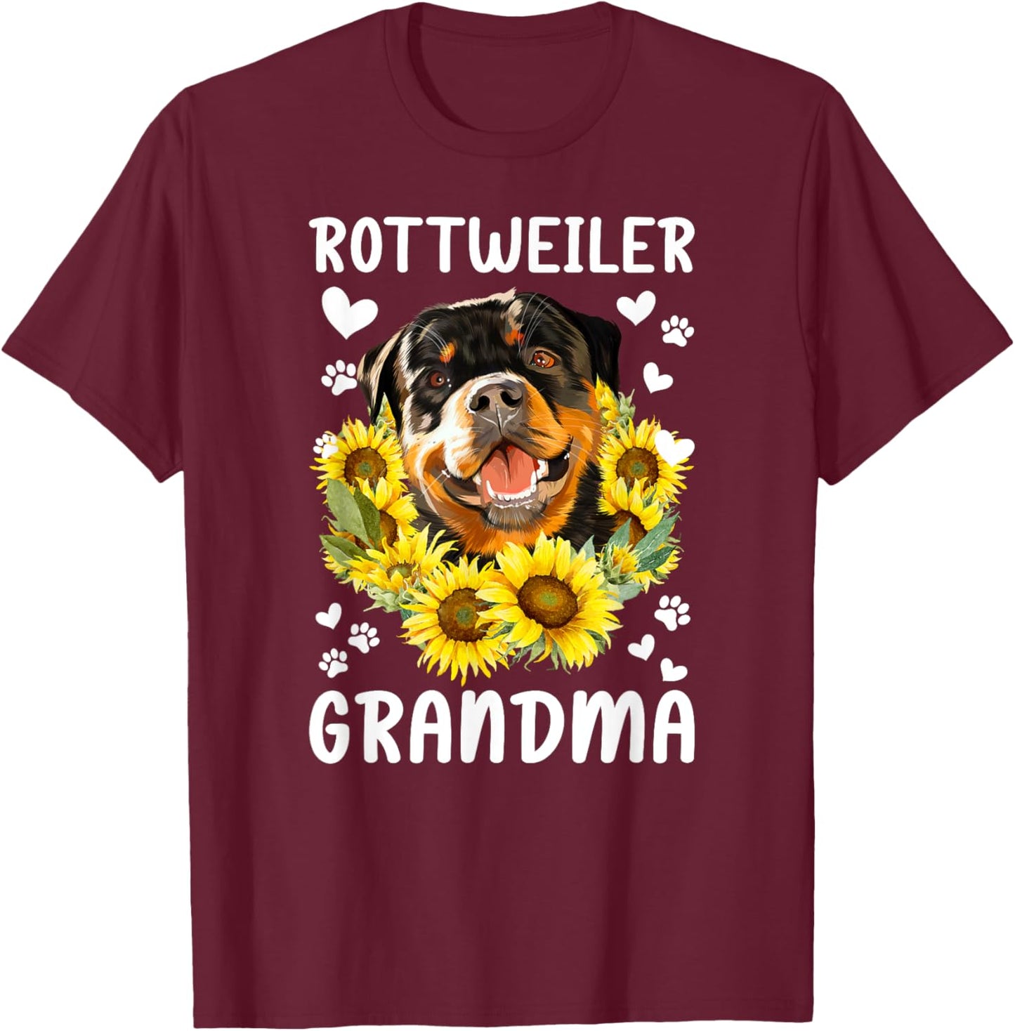 Rottweiler Grandma Sunflower Rottie Grandmother T-Shirt - T-Shirt | Maroon