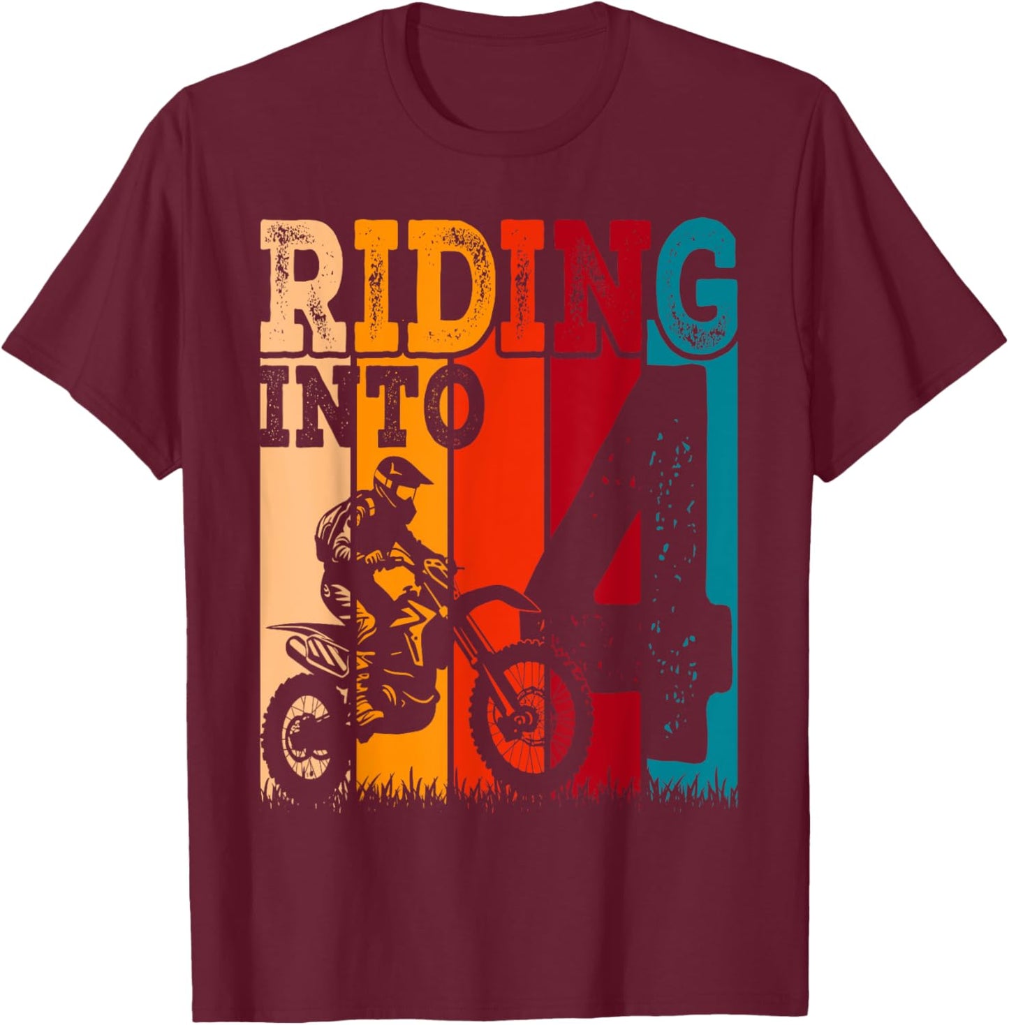 Riding Into 4 Years Old 4th Birthday Boy Dirt Bike Party T-Shirt - T-Shirt | Maroon