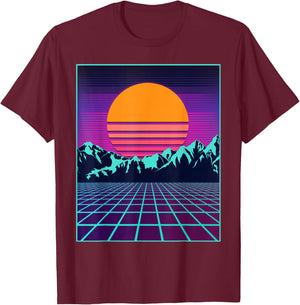 Retro 80s Aesthetic Vaporwave Outrun Style Sun T-Shirt - T-Shirt | Maroon