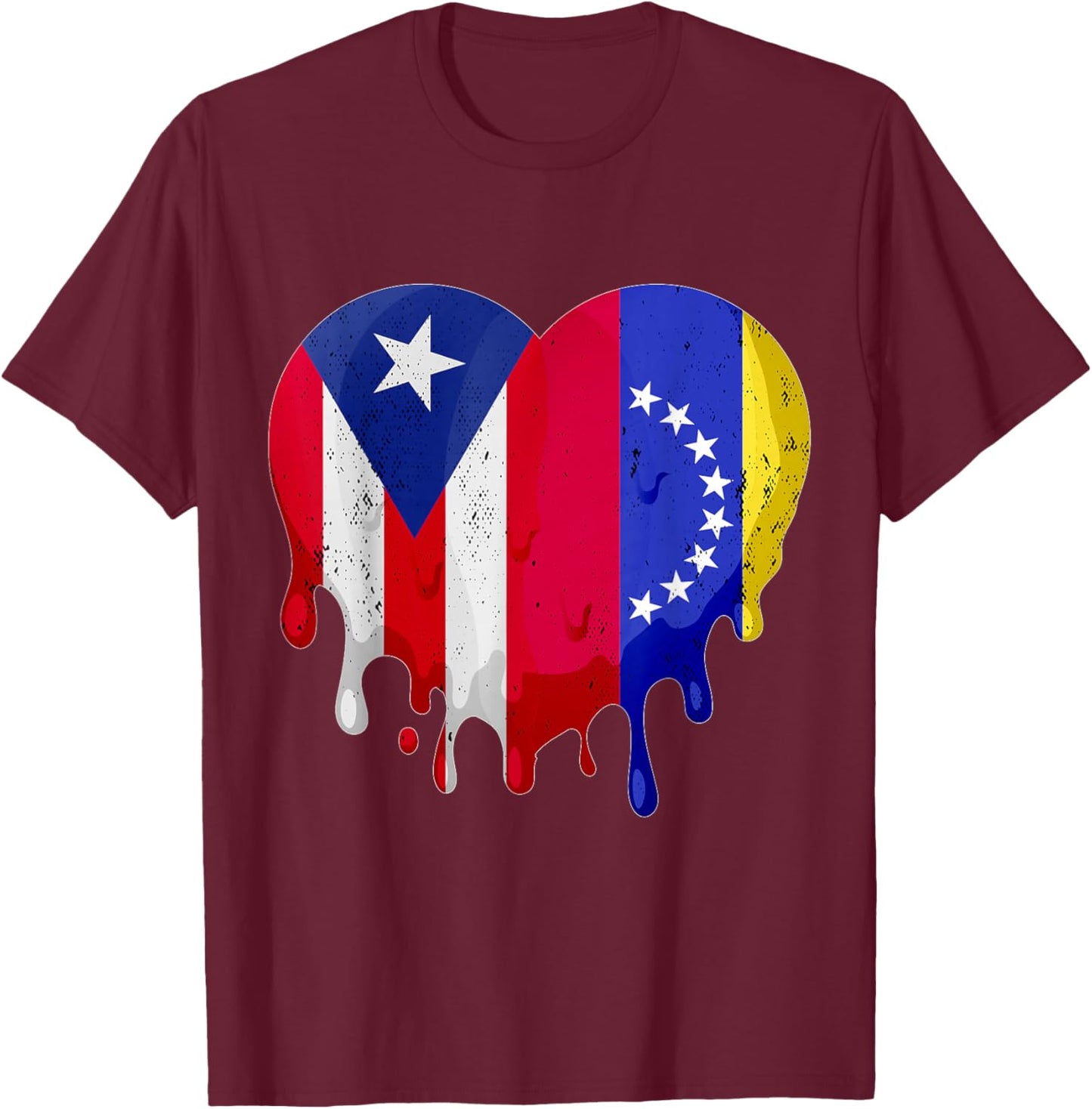 Puerto Rico Venezuela Flag Heart Grown Patriot Country T-Shirt - T-Shirt | Maroon