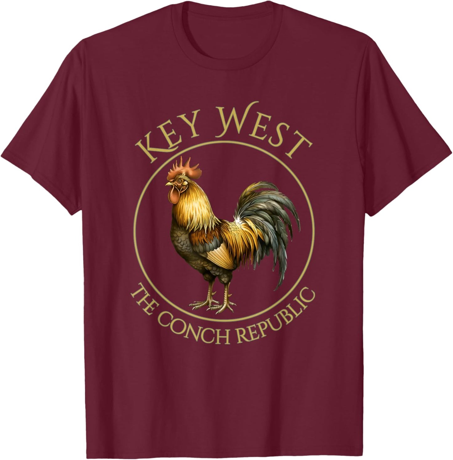 Vintage Rooster Key West Florida Vacation T-Shirt - T-Shirt | Maroon