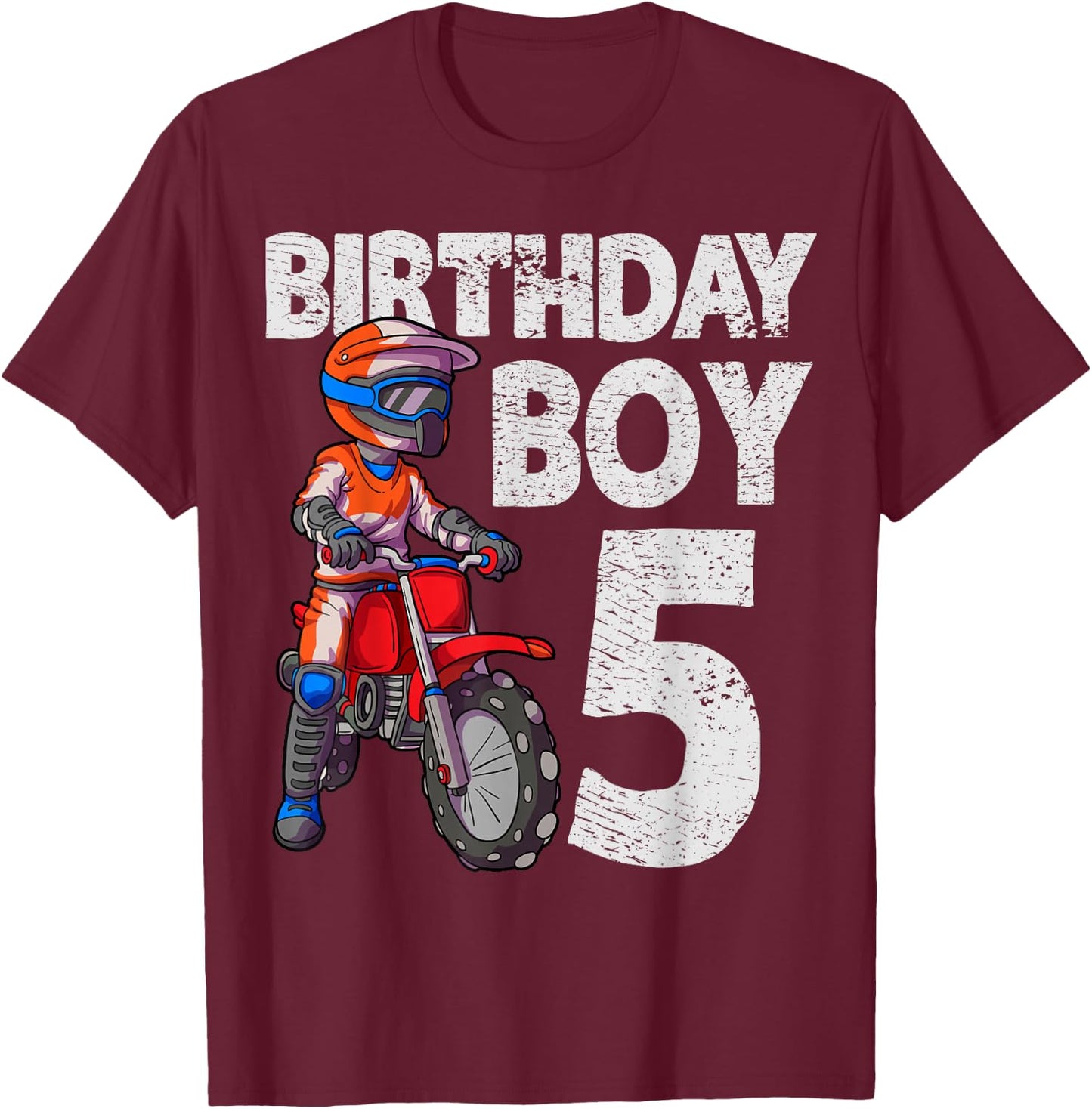 Motocross 5th Birthday Kids MX 5 Year Old Dirt Bike Birthday T-Shirt - T-Shirt | Maroon