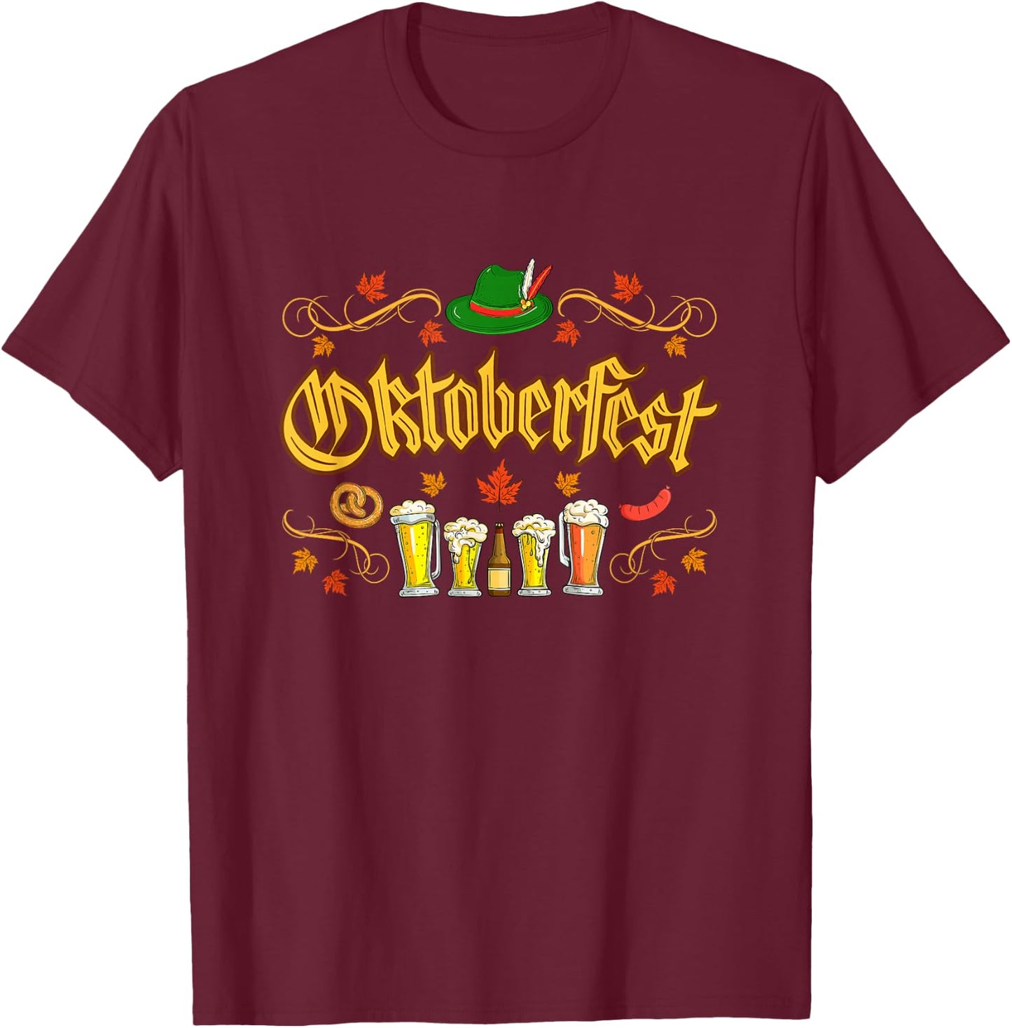 Oktoberfest Fall Autumn Leaves German Costume Women Men Kids T-Shirt - T-Shirt | Maroon