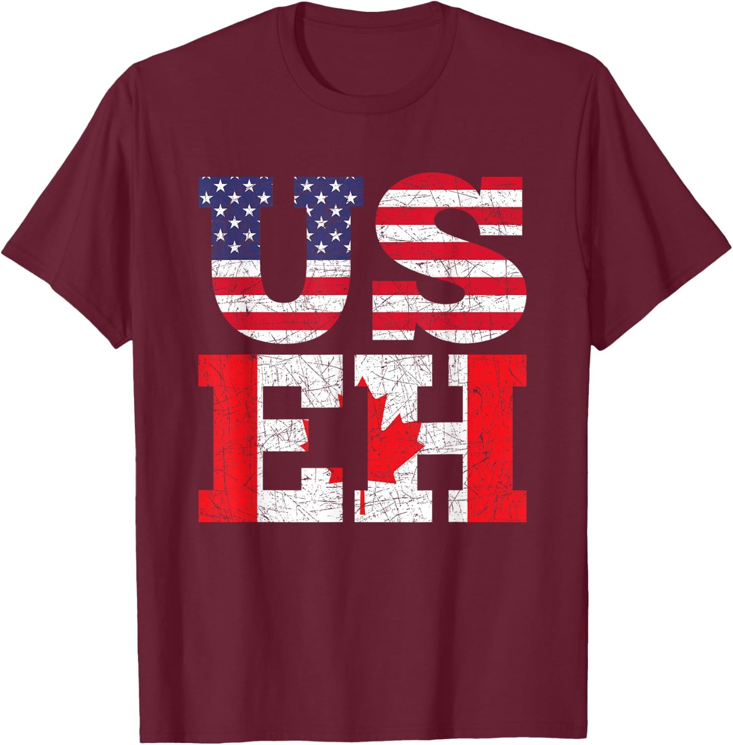 USA Flag Canadian Flag Canada Lovers Canada T-Shirt - T-Shirt | Maroon