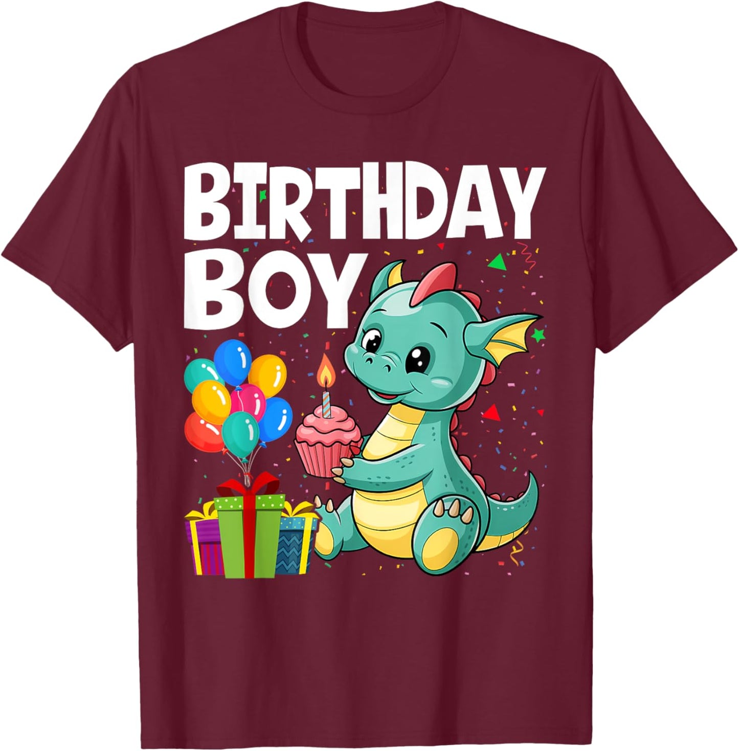 Birthday Boy Dragon Theme Cupcake Candle Fire T-Shirt - T-Shirt | Maroon