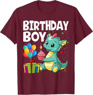 Birthday Boy Dragon Theme Cupcake Candle Fire T-Shirt - T-Shirt | Maroon