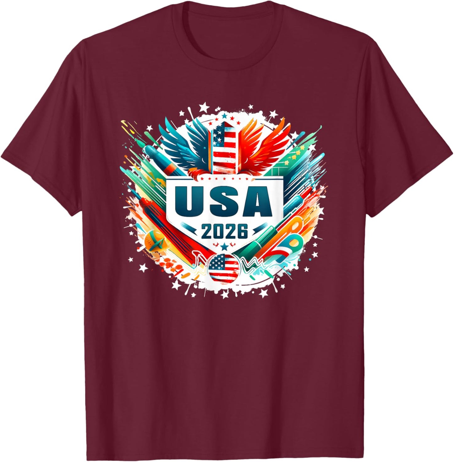 American Flag USA Player 2026 Men Women Boys Kids USA 2026 T-Shirt - T-Shirt | Maroon
