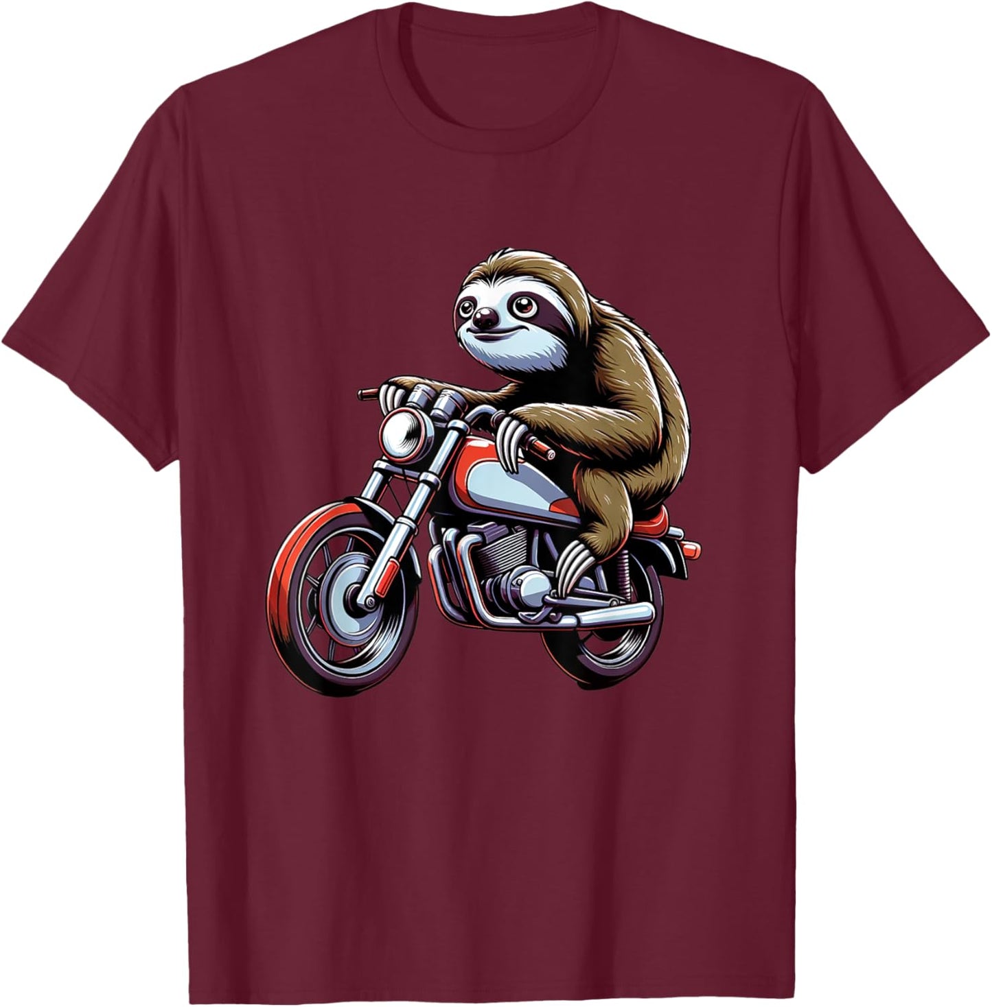 Sloth rides a Motorcycle for a Motorcycle Rider Sloth Fan T-Shirt - T-Shirt | Maroon