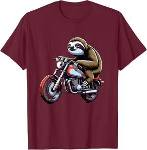 Sloth rides a Motorcycle for a Motorcycle Rider Sloth Fan T-Shirt - T-Shirt | Maroon