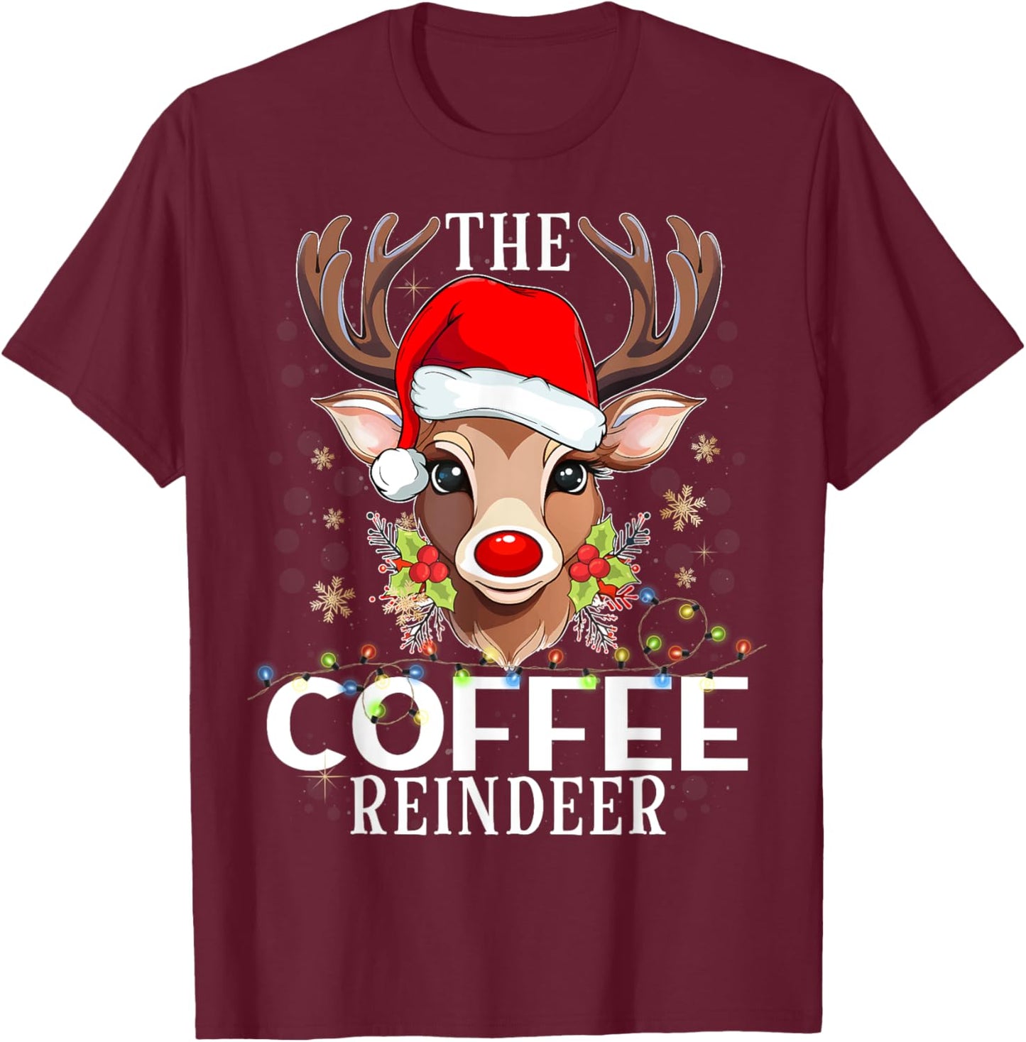 Matching Christmas The Coffee Reindeer Family T-Shirt - T-Shirt | Maroon