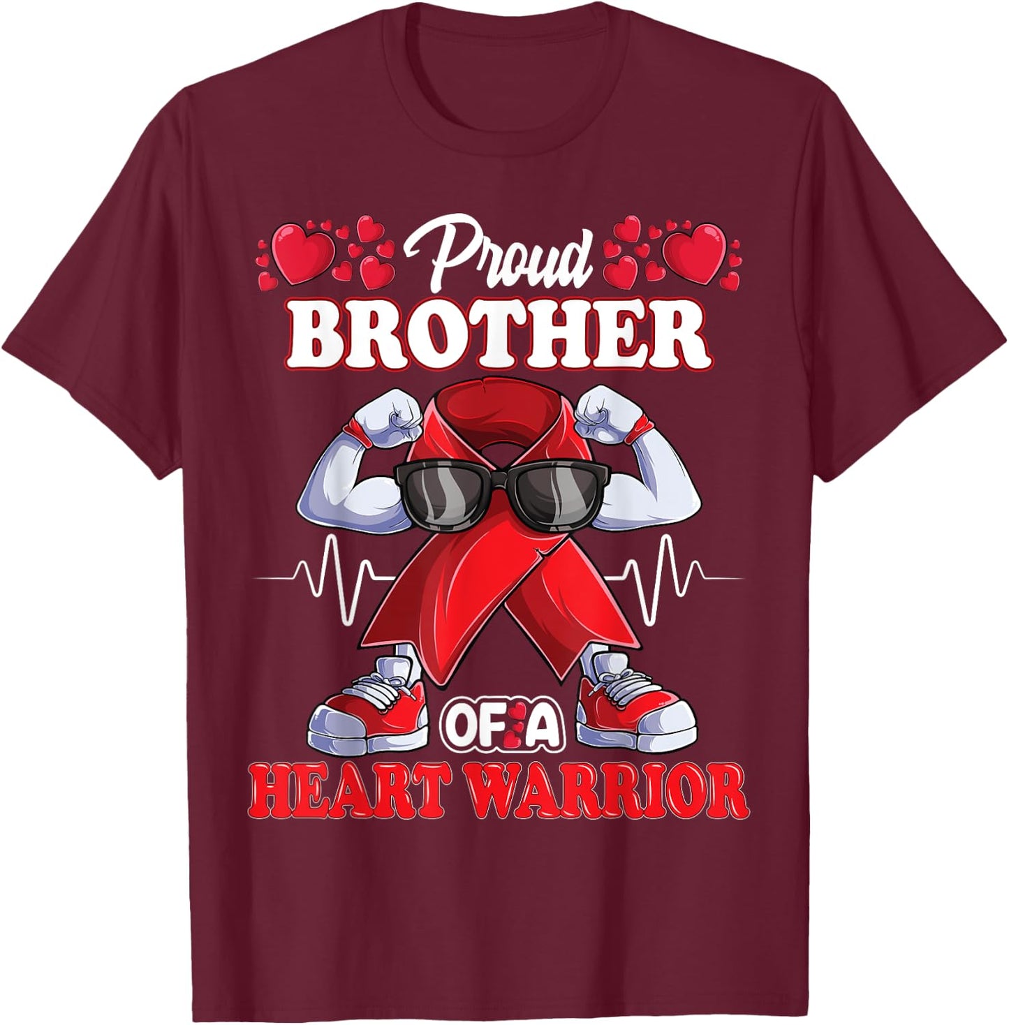 Proud Brother of a Heart Warrior CHD Awareness red ribbon T-Shirt - T-Shirt | Maroon