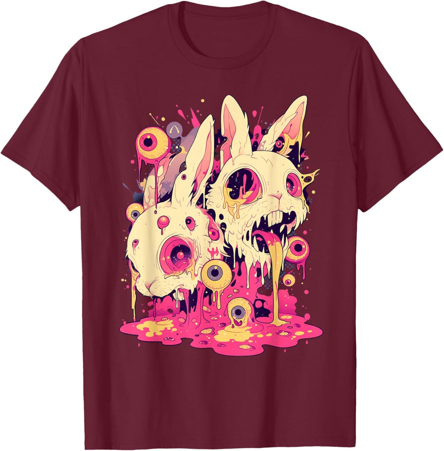 Psychedelic Creepy Horror Bunny Rabbit Goth Horror Weirdcore T-Shirt - T-Shirt | Maroon