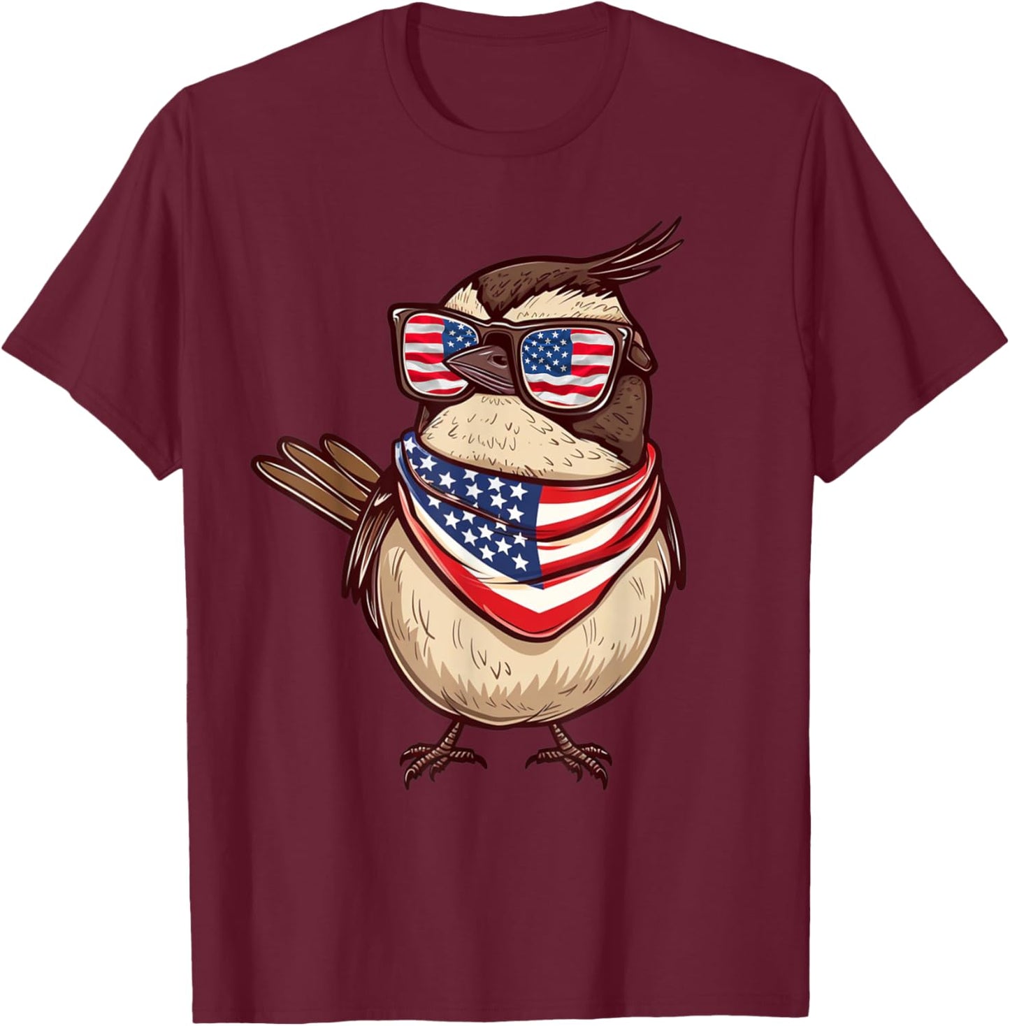 Carolina Wren USA Flag Patriotic Sunglasses 4th Of July Women Men T-Shirt - T-Shirt | Maroon