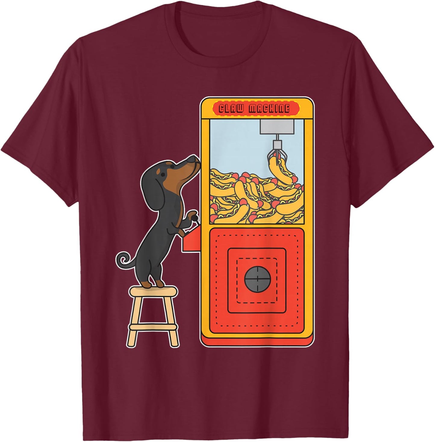 Dachshund Claw Crane Game Funny Wiener Dog T-Shirt - T-Shirt | Maroon