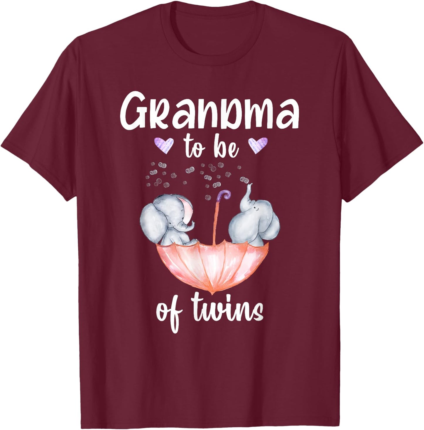 Grandma To Be Of Twins Baby Shower Elephant T-Shirt - T-Shirt | Maroon