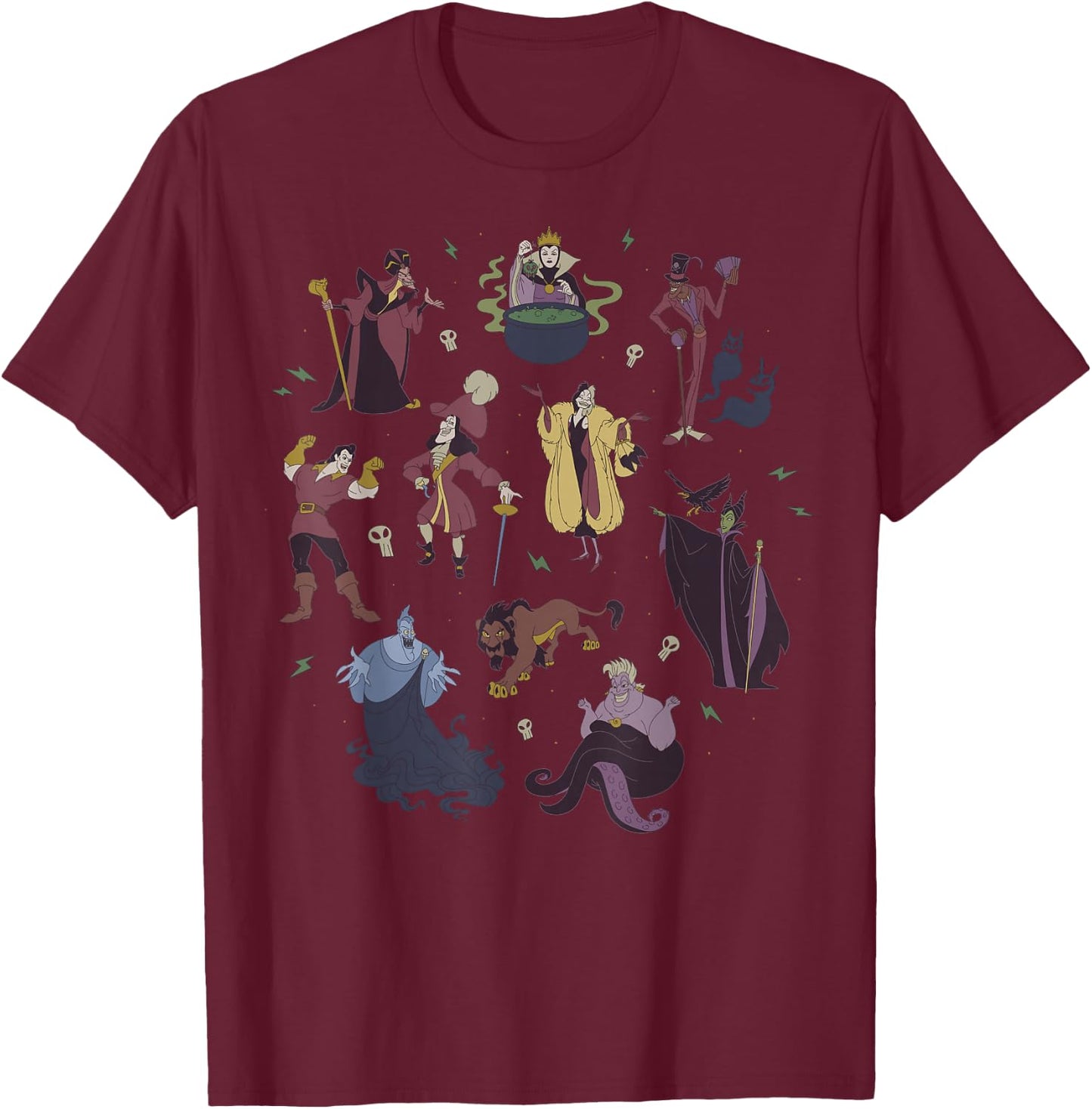 Disney Villains Group Shot Doodles Small T-Shirt - T-Shirt | Maroon