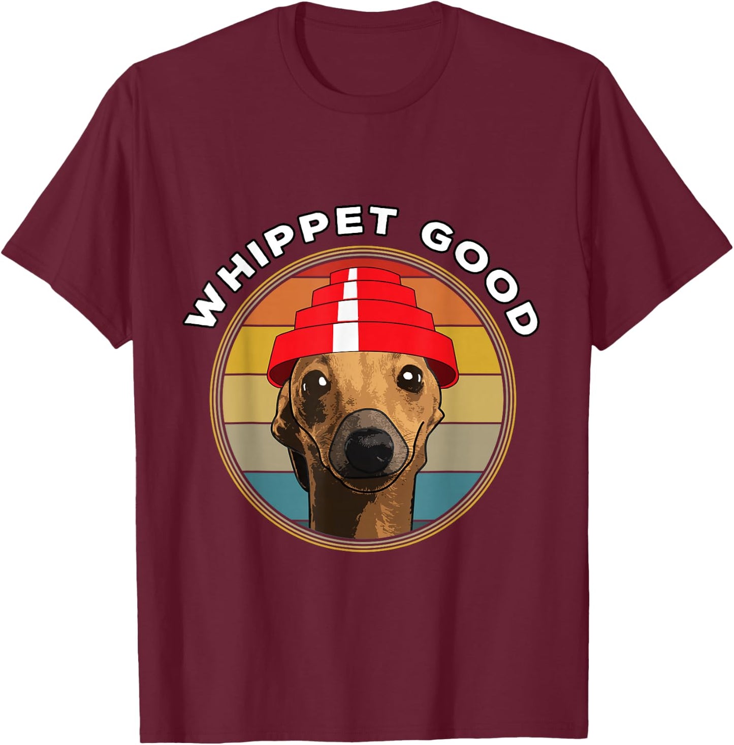 Whippet Good Funny 80's Music Dog Design T-Shirt - T-Shirt | Maroon