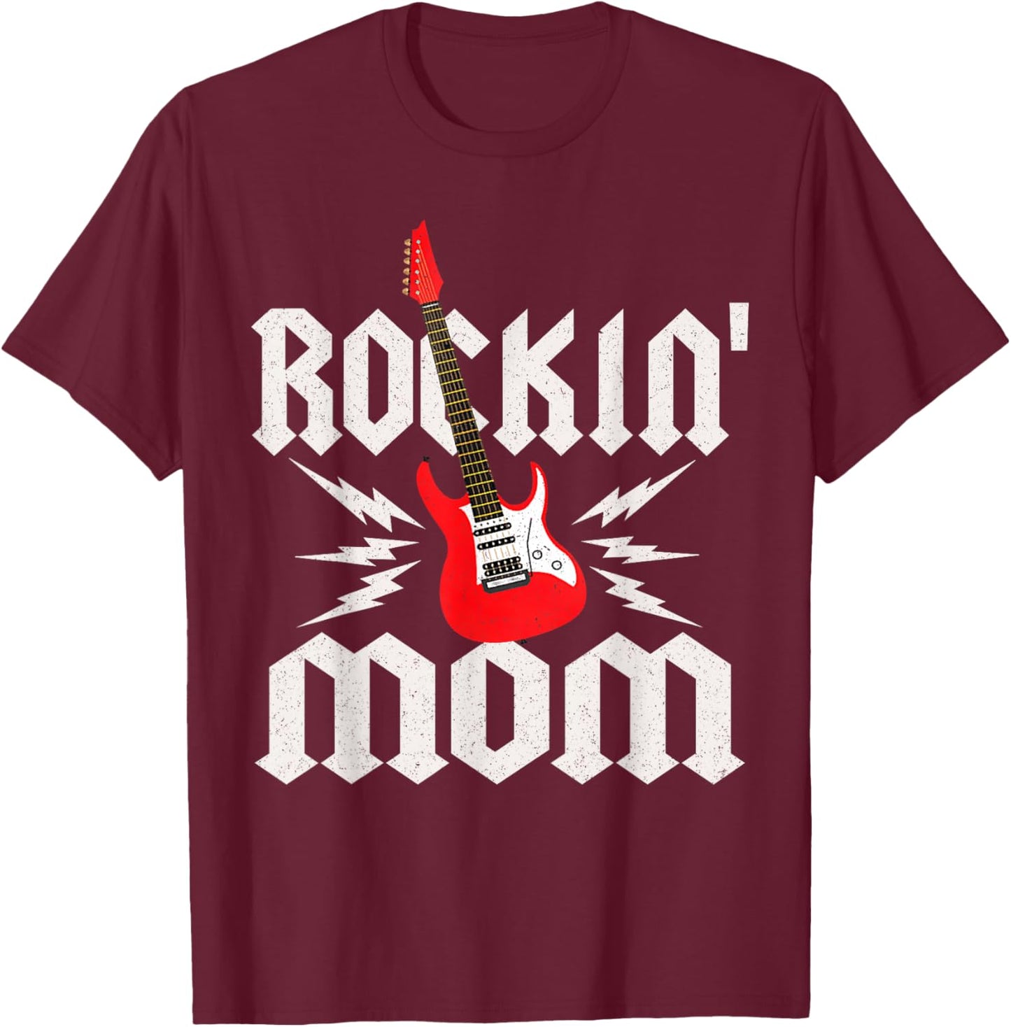 Mom Rockin One Birthday Family Matching Rock Guitar T-Shirt - T-Shirt | Maroon