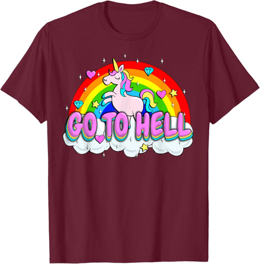Vintage Go to Hell - Unicorn T-Shirt - T-Shirt | Maroon