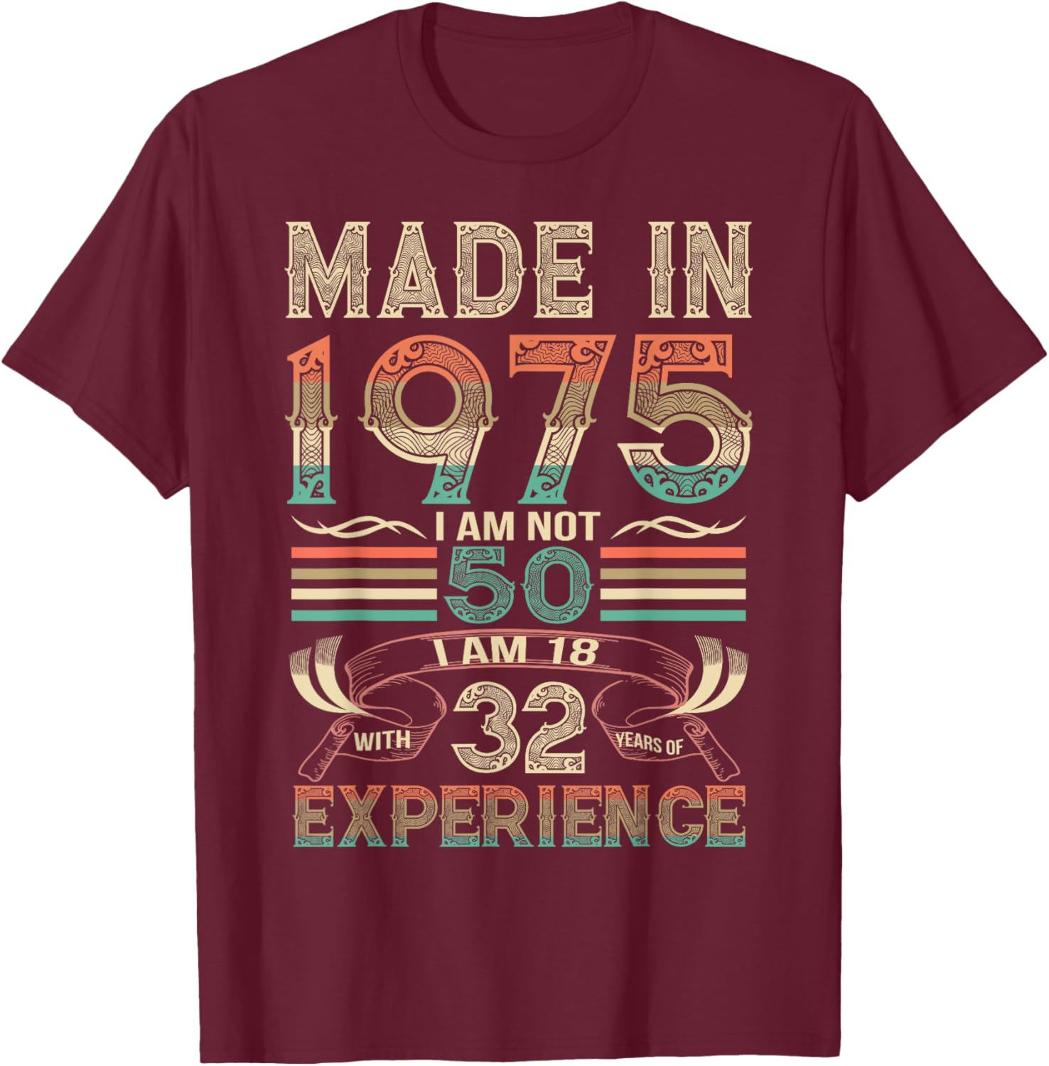 Made in 1975 I'm Not 50th Birthday Experience Vintage Retro T-Shirt - T-Shirt | Maroon