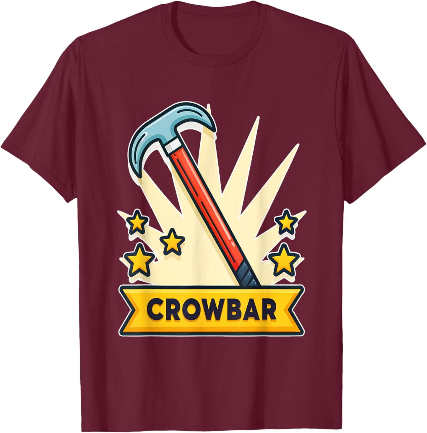 Unique Retro Style Crowbar Design T-Shirt - T-Shirt | Maroon