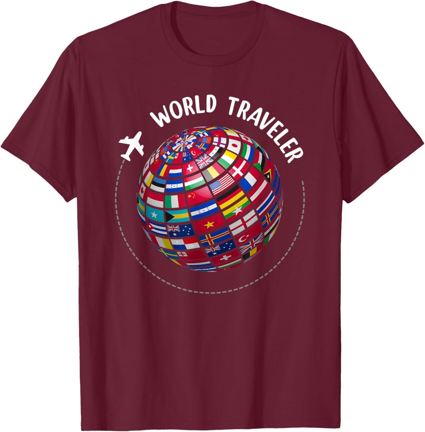 Traveler World Map, World Flags, Country Map , Black, S T-Shirt - T-Shirt | Maroon