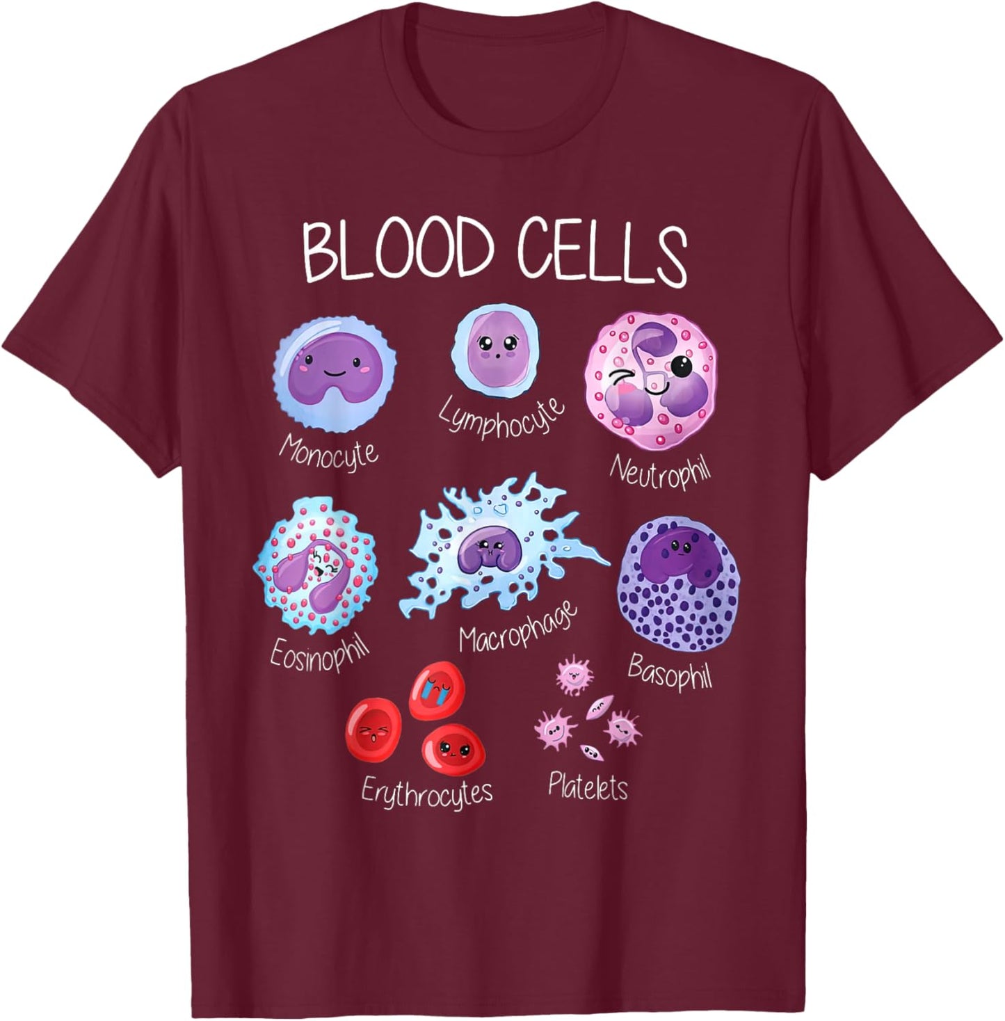 Blood Cell Types Hematologist Pathologist Lab Scientist T-Shirt - T-Shirt | Maroon