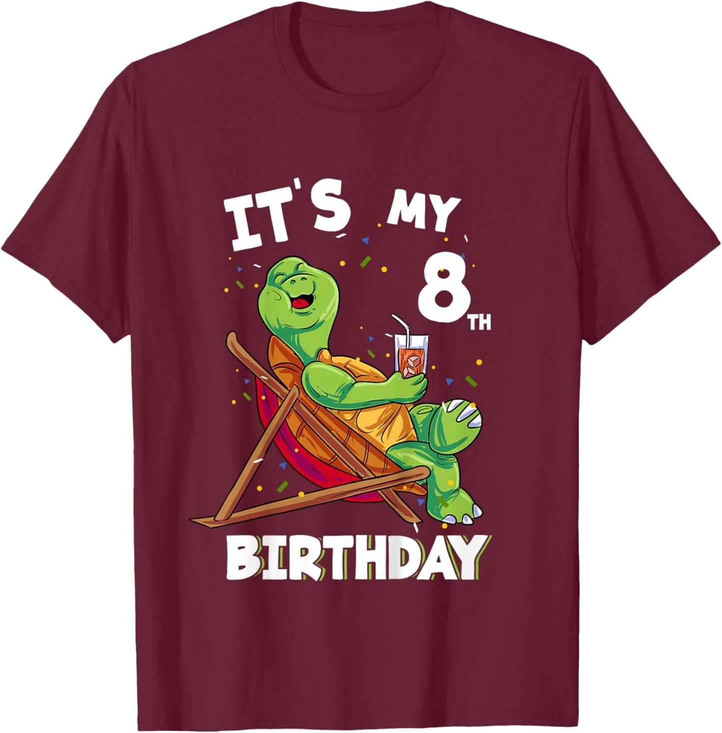 It's my 8th Birthday 8 Year Old Turtle Birthday T-Shirt - T-Shirt | Maroon