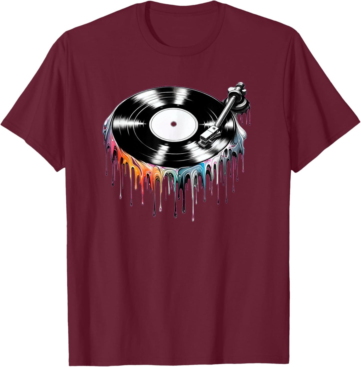 Melting Vinyl Record – Retro Music Lover Gifts T-Shirt - T-Shirt | Maroon
