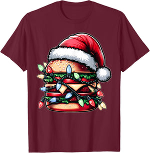 Burger Hamburger Christmas Hat Xmas T-Shirt - T-Shirt | Maroon