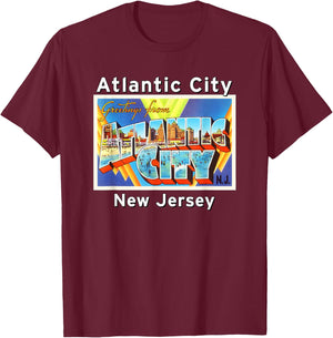 Atlantic City New Jersey NJ Large Letter Postcard 2 Gift T-Shirt - T-Shirt | Maroon