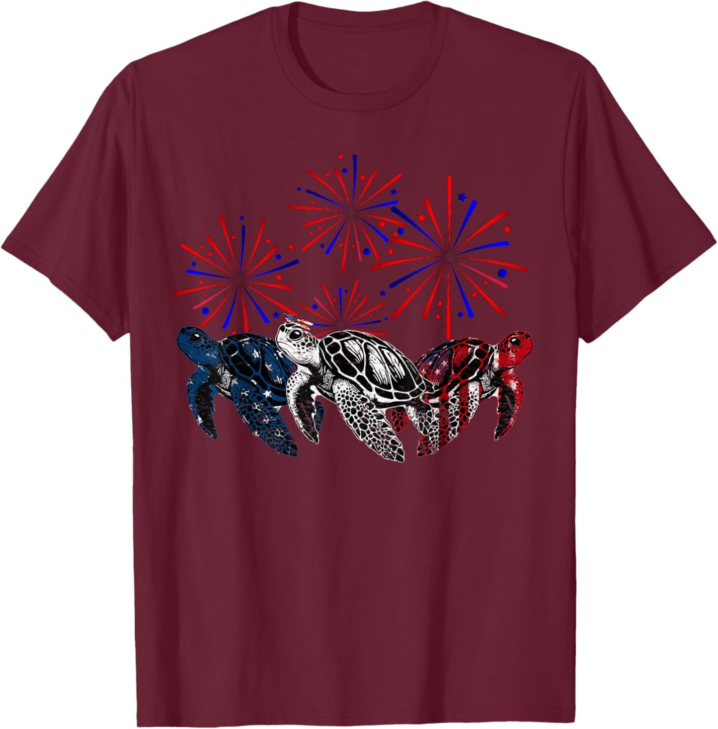 Sea Turtles USA Flag Women Men Sea Turtles Lover 4th Of July T-Shirt - T-Shirt | Maroon