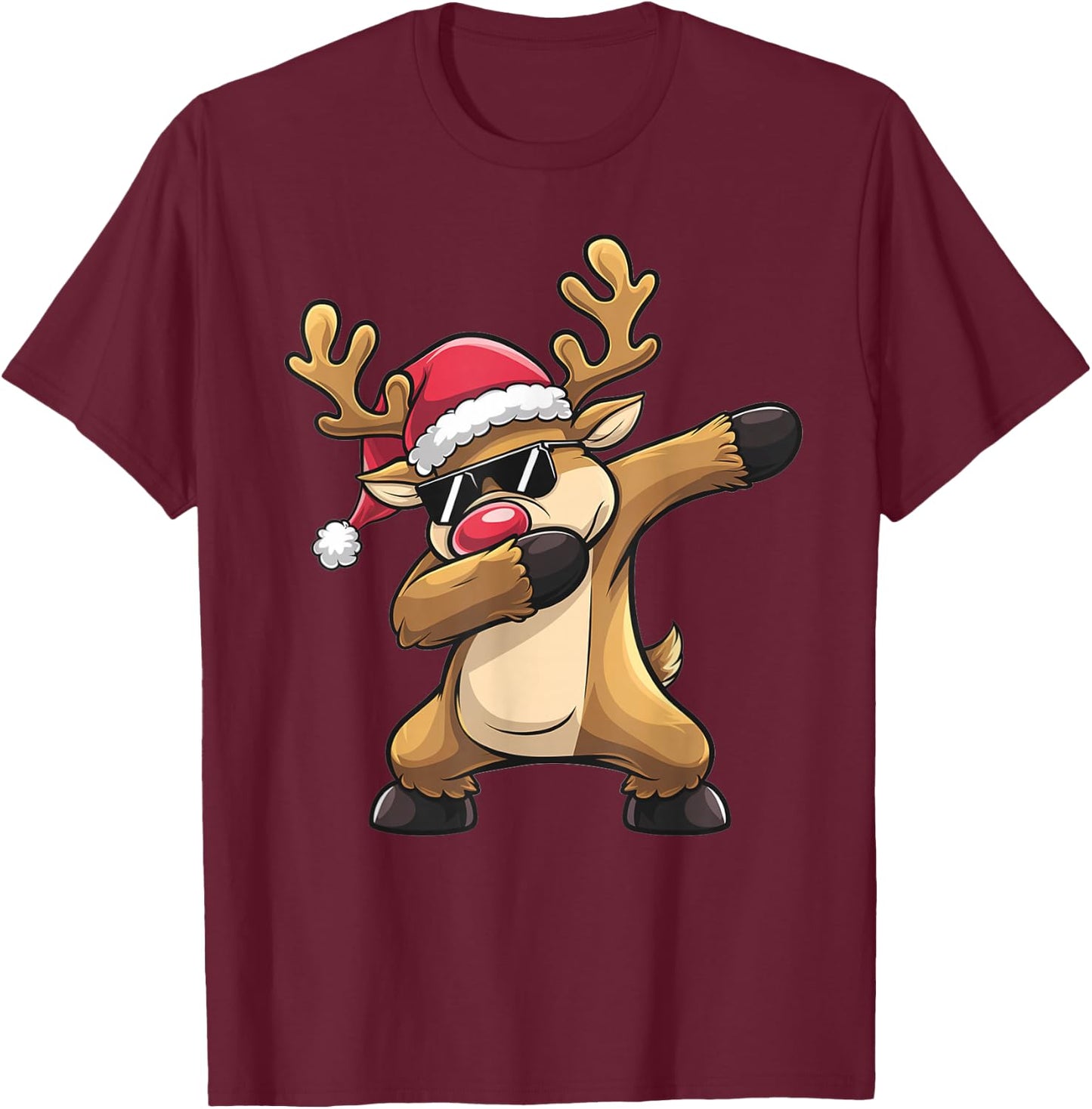 Dabbing Rudolf Reindeer Christmas T-Shirt - T-Shirt | Maroon
