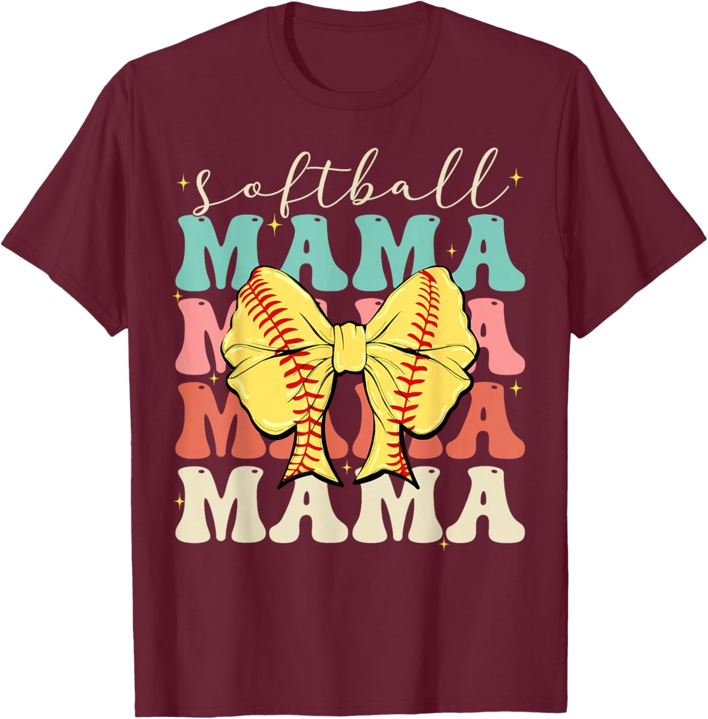 Softball Mama Mvv Mother's Day Softball Mama Retro Groovy Softball Softball Mom T-Shirt - T-Shirt | Maroon