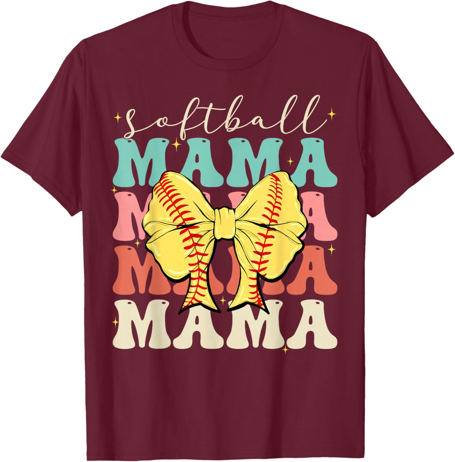 Softball Mama Mvv Mother's Day Softball Mama Retro Groovy Softball Softball Mom T-Shirt - T-Shirt | Maroon