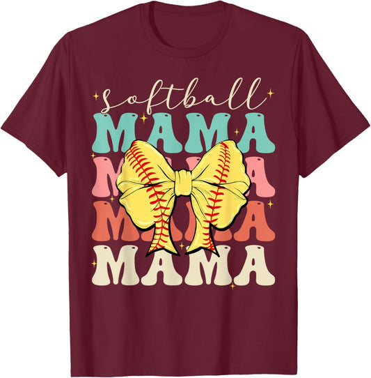 Softball Mama Mvv Mother's Day Softball Mama Retro Groovy Softball Softball Mom T-Shirt - T-Shirt | Maroon