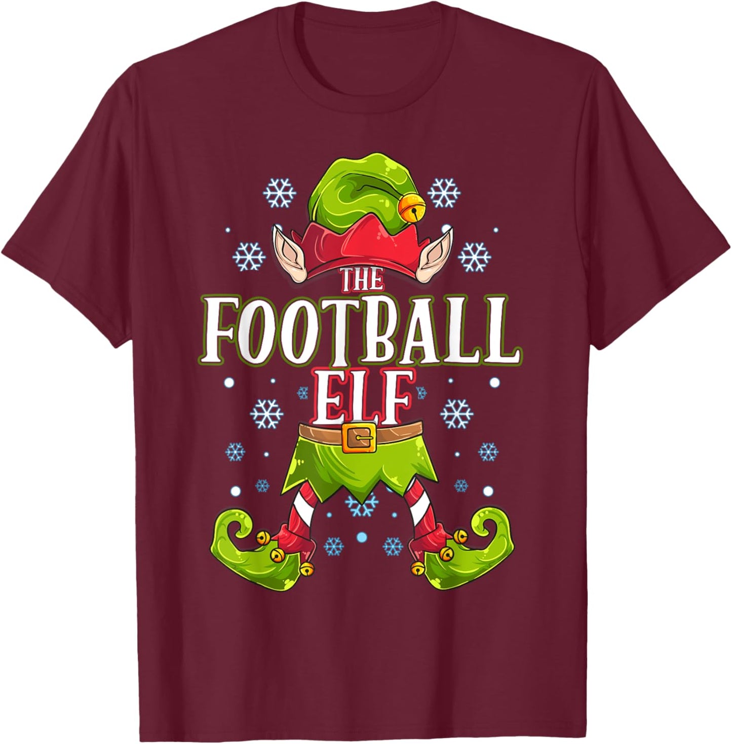 Football Elf Matching Family Group Christmas Party T-Shirt - T-Shirt | Maroon