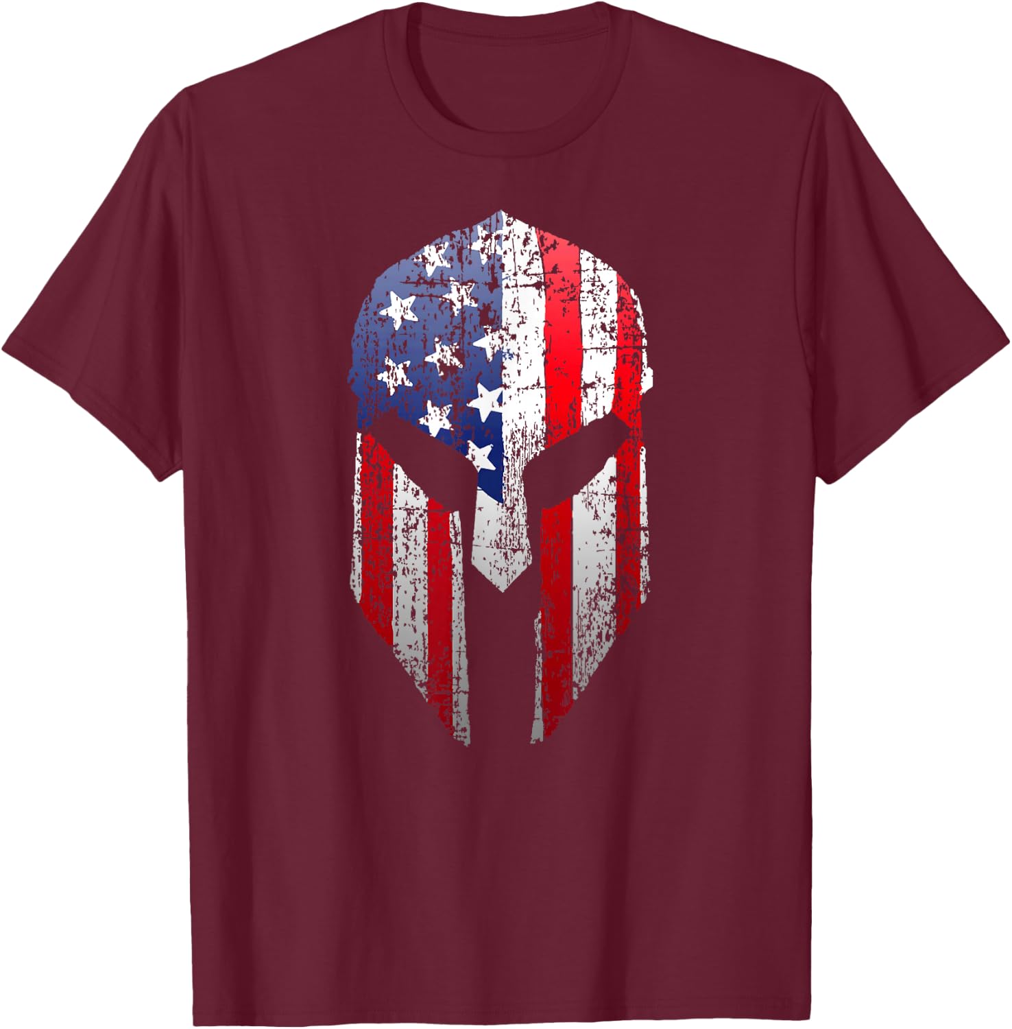 Patriotic American Spartan Warrior USA Flag Helmet T-Shirt - T-Shirt | Maroon