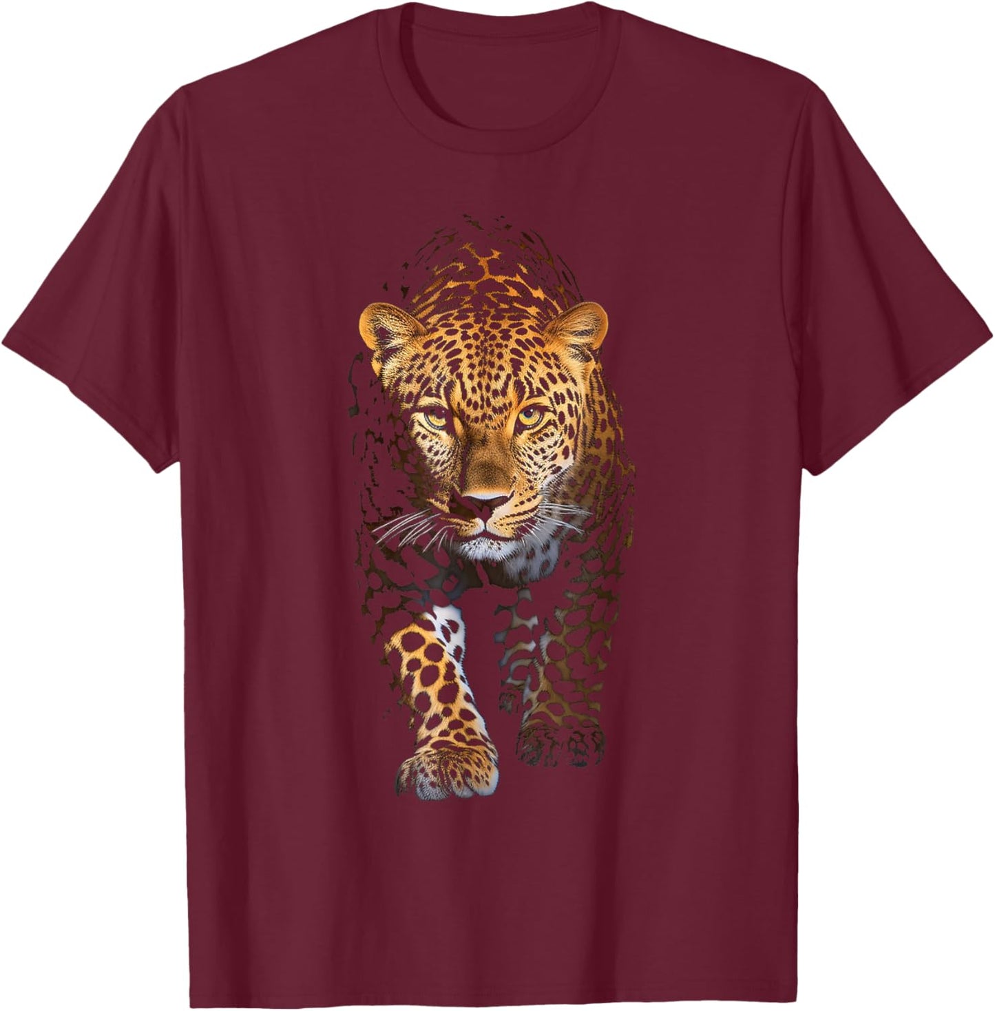 Leopard Portrait Animal Illustration Art Leopard T-Shirt - T-Shirt | Maroon