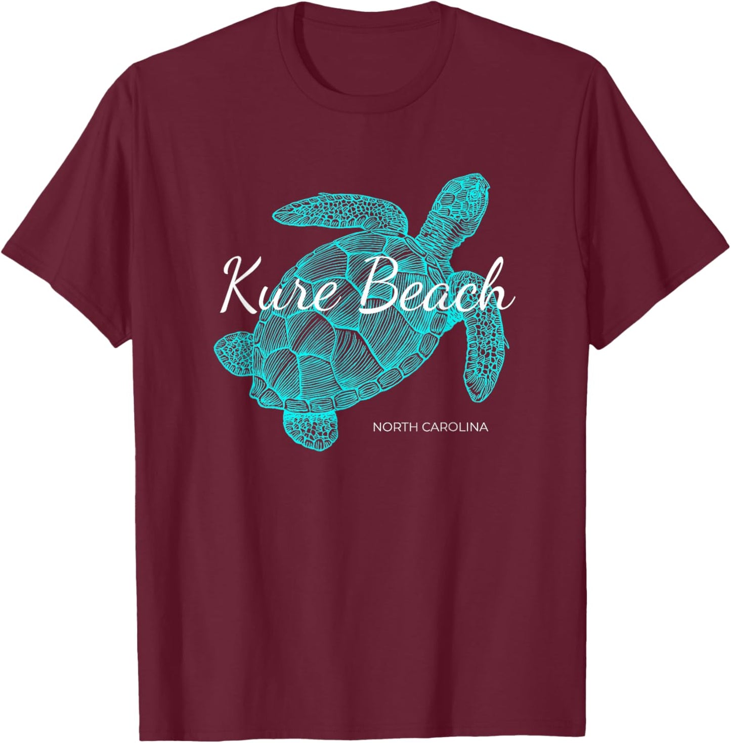 Kure Beach North Carolina Vacation With A Turtle Graphic T-Shirt - T-Shirt | Maroon
