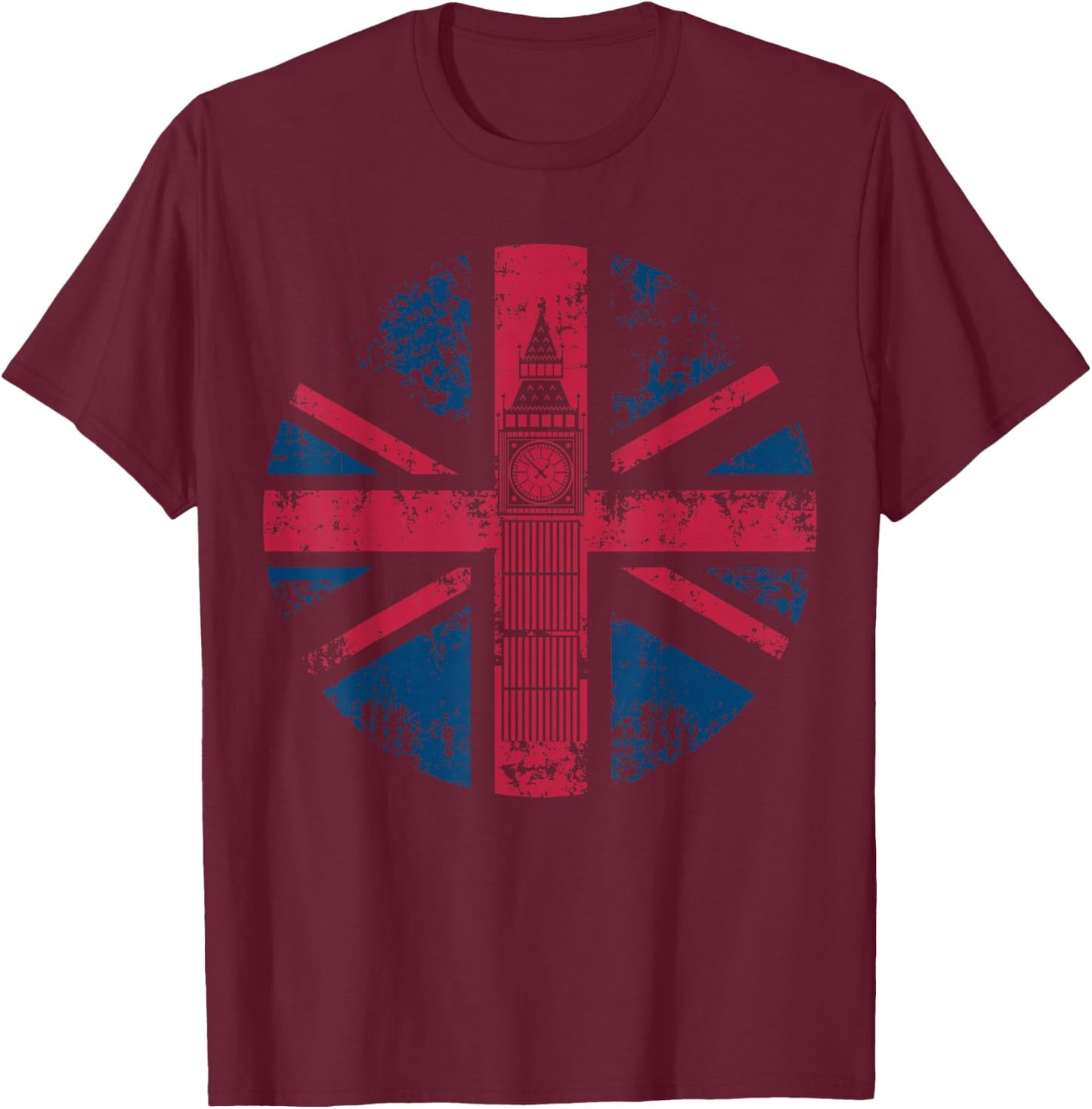 London Big Ben Union Jack Vintage UK Flag British Gift T-Shirt - T-Shirt | Maroon