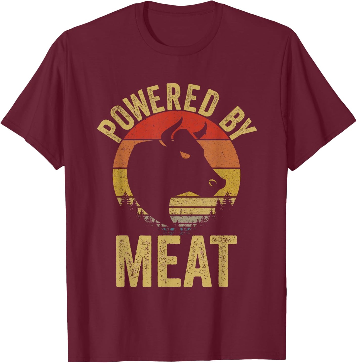 Vintage Powered By Meat Carnivore Meat Eater T-Shirt - T-Shirt | Maroon