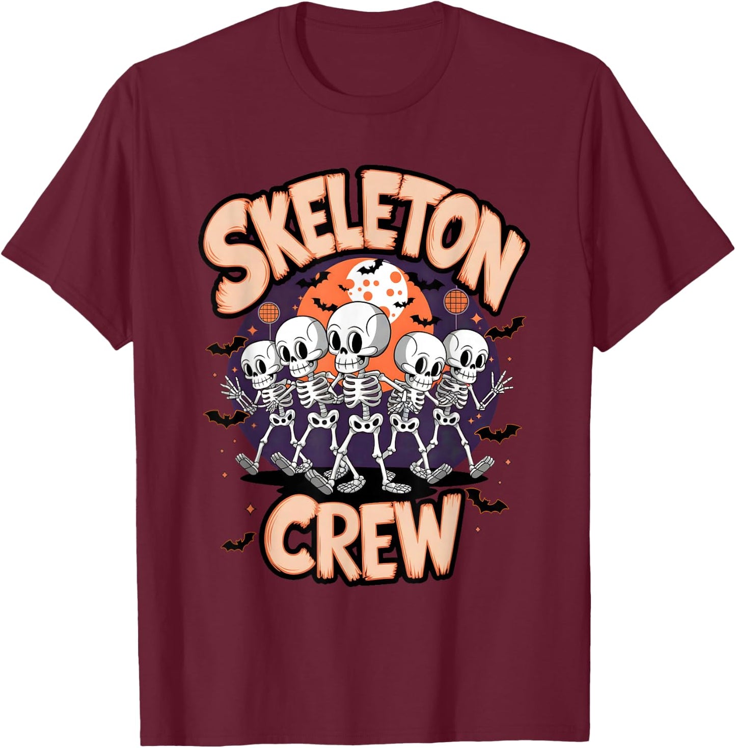 Dancing Skeleton Crew Halloween Party Fun Spooky Design T-Shirt - T-Shirt | Maroon