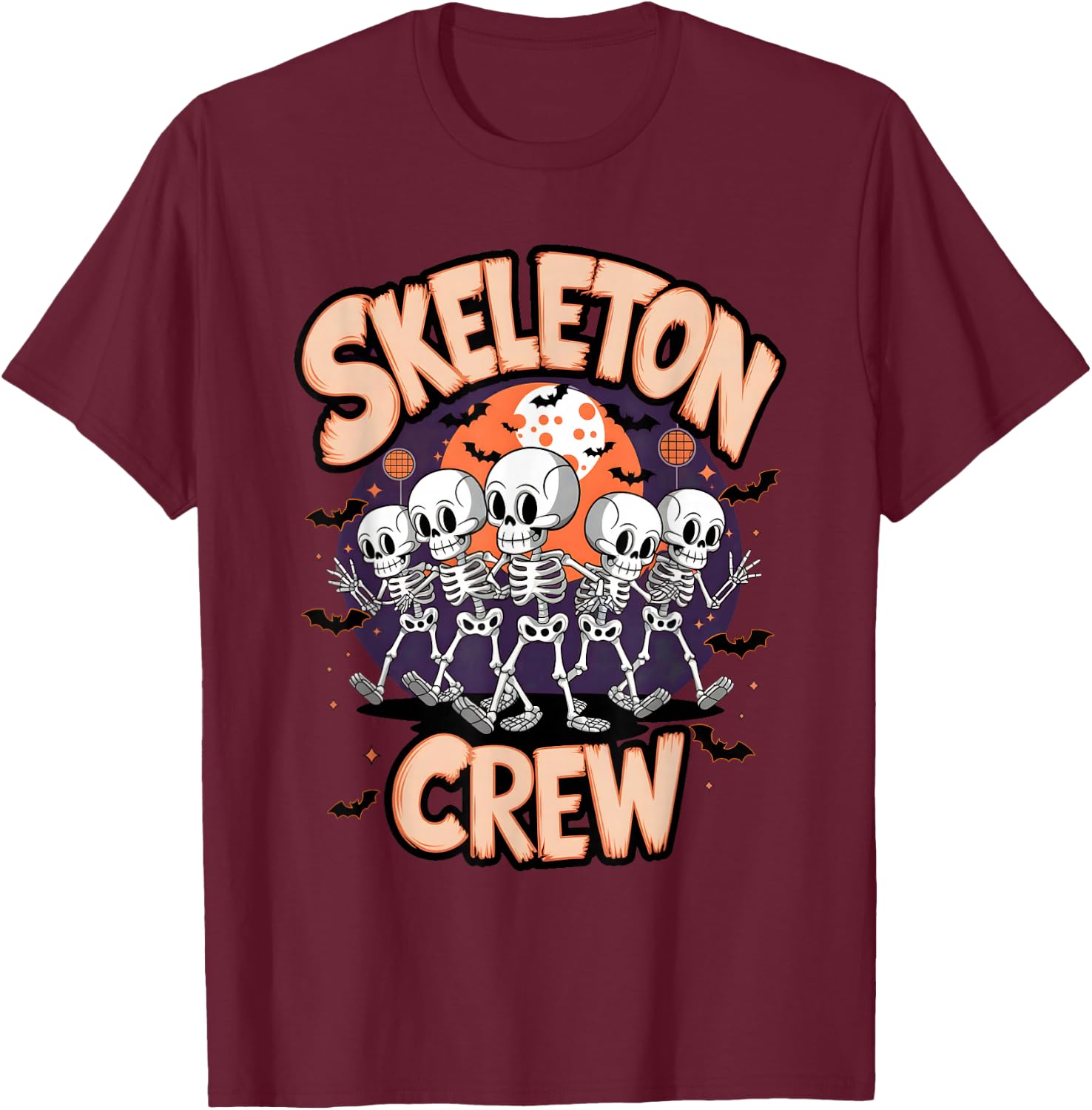 Dancing Skeleton Crew Halloween Party Fun Spooky Design T-Shirt - T-Shirt | Maroon