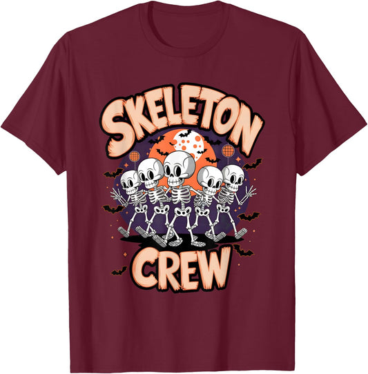 Dancing Skeleton Crew Halloween Party Fun Spooky Design T-Shirt - T-Shirt | Maroon